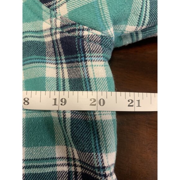 Orvis Teal Flannel Plaid Fleece Lined Shacket Size M Snap Front - Picture 6 of 9